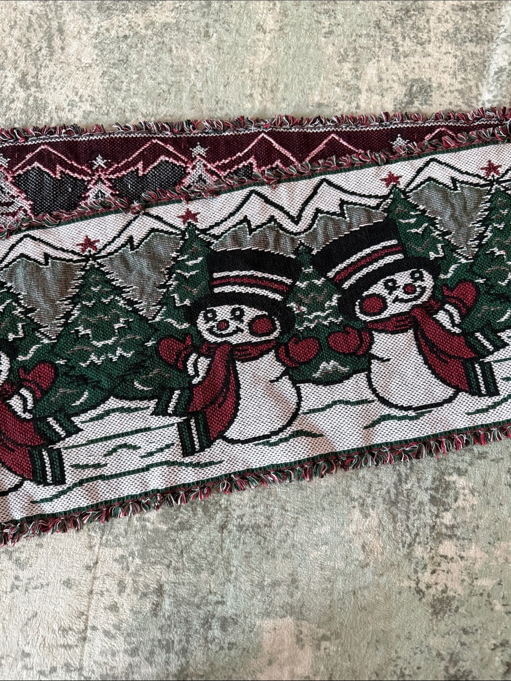 Festive Snowman Table Runner in Red, Green, and White, 65 inches